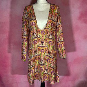 Brightly Colored Patterned Bathing Suit Cover-Up Dress S